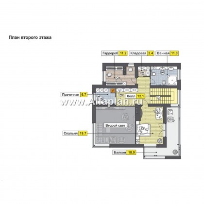 Проекты домов Альфаплан - Современный коттедж с большим гаражом-стоянкой - превью плана проекта №2