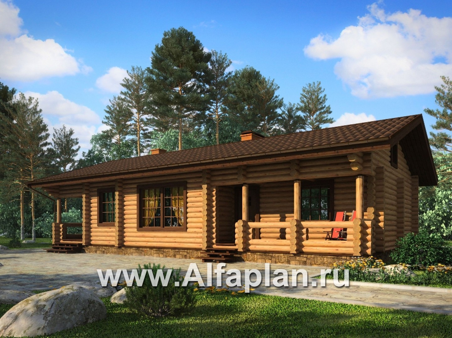 Проекты домов Альфаплан - Одноэтажный бревенчатый дом для отдыха - основное изображение