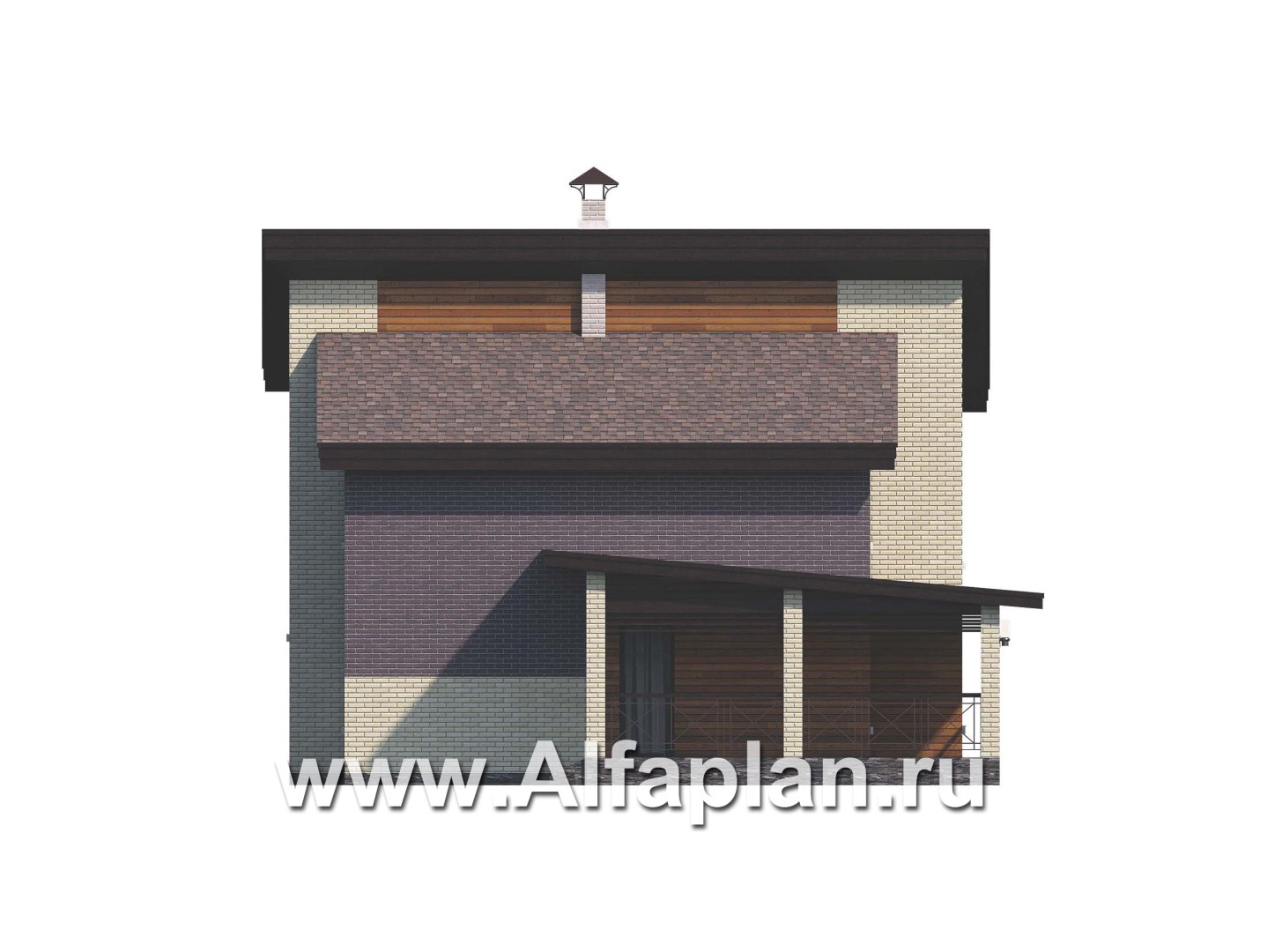 Проекты домов Альфаплан - «Стимул» - проект стильного двухэтажного дома с гаражом-навесом - изображение фасада №3