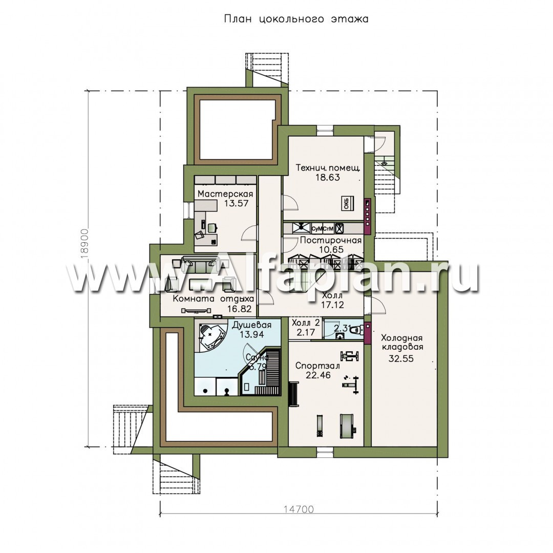 Проекты домов Альфаплан - «Беатрис плюс»- респектабельный коттедж с цокольным этажом - изображение плана проекта №1