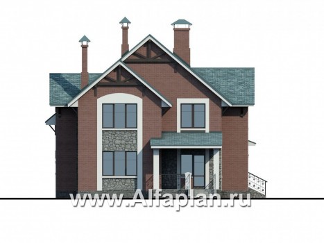Проекты домов Альфаплан - «Кленовый лист»- комфортный дом с гаражом и бильярдной - превью фасада №4