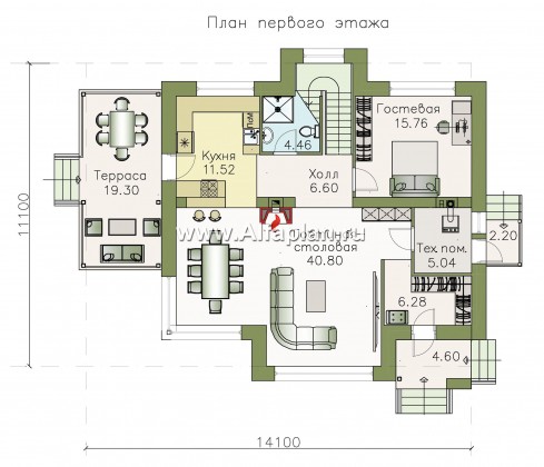Проекты домов Альфаплан - «Клипер» - комфортный палн дома, двускатная крыша - превью плана проекта №1