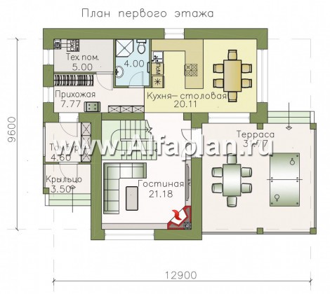Проекты домов Альфаплан - Двухэтажный коттедж с односкатной кровлей - превью плана проекта №1