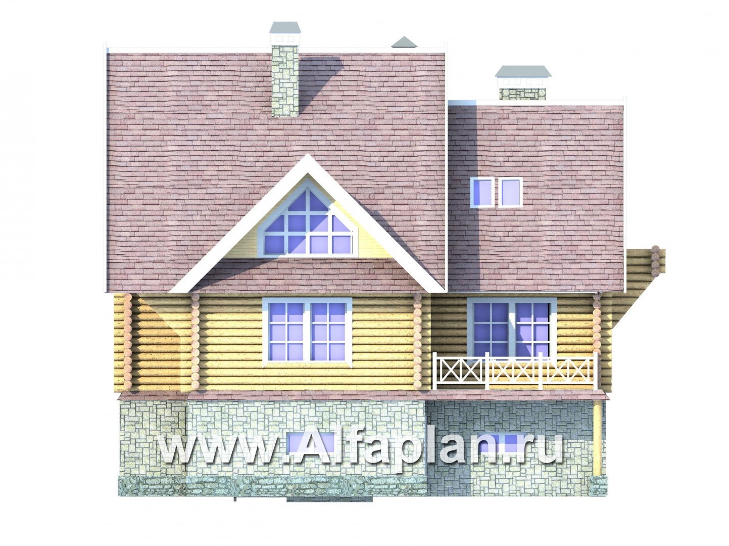 Проекты домов Альфаплан - Бревенчатый дом с высоким цоколем - изображение фасада №4