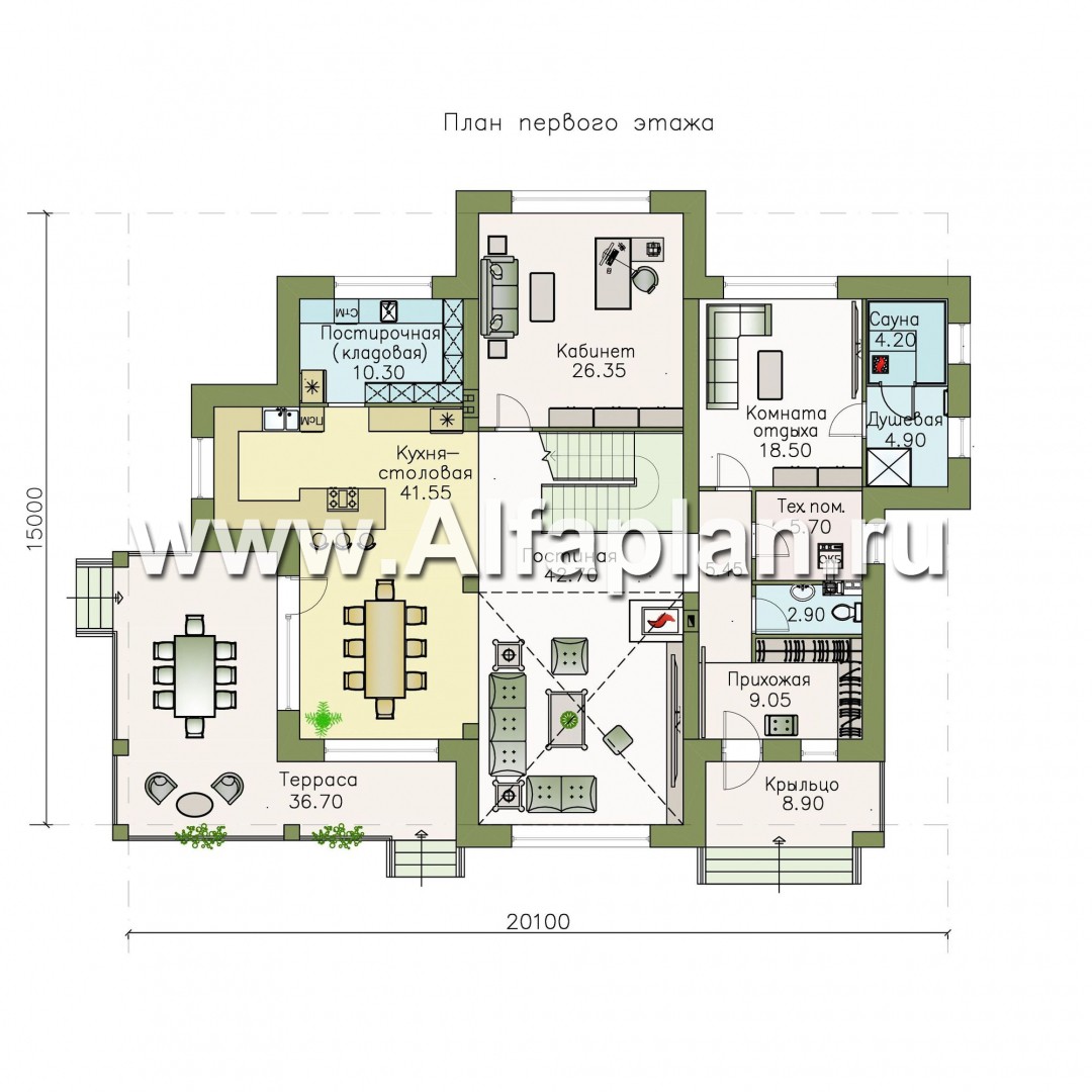 Проекты домов Альфаплан - «Тибр» — респектабельный двухэтажный особняк - план проекта №1