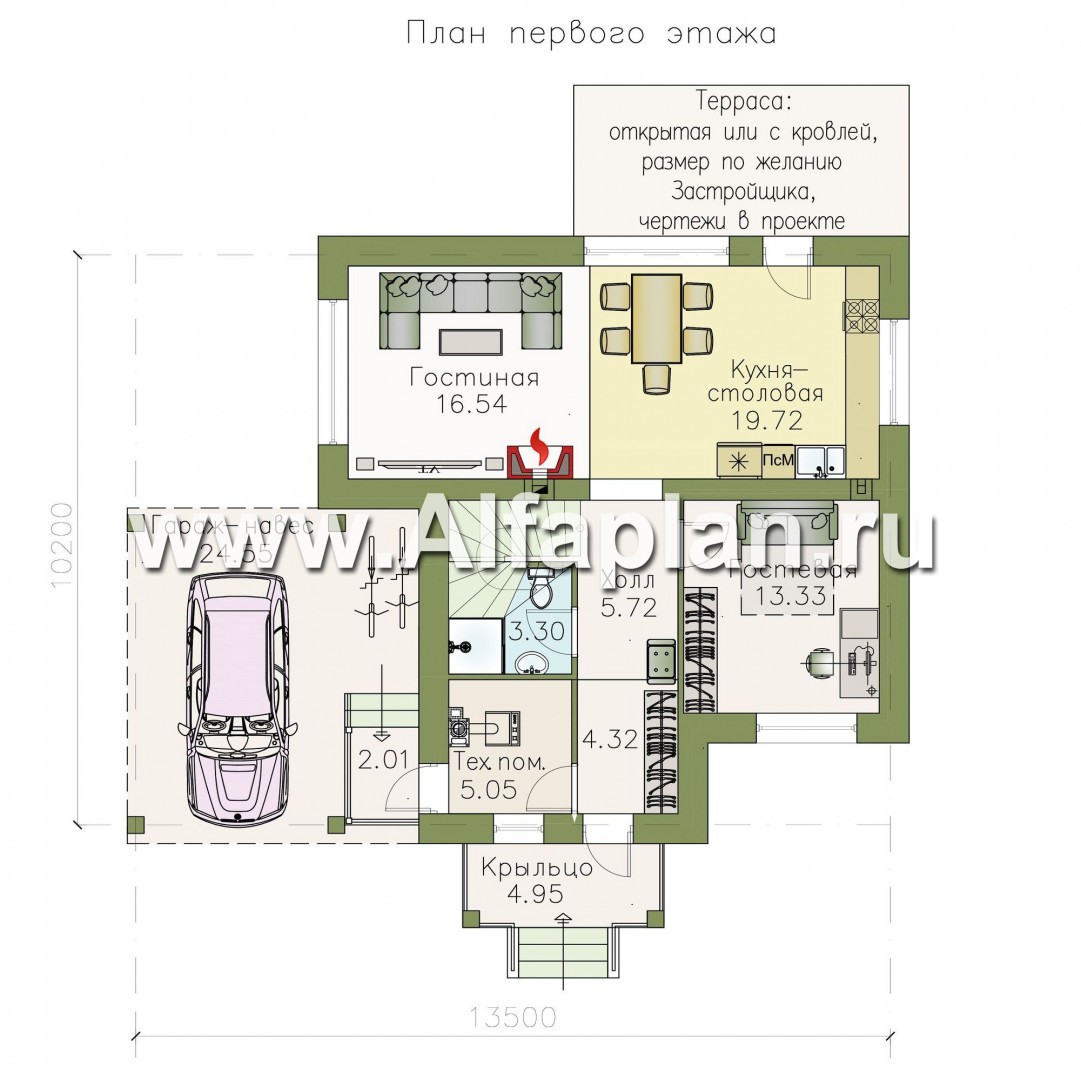 Проекты домов Альфаплан - «Линия жизни» - удобный дом для небольшой семьи - изображение плана проекта №1