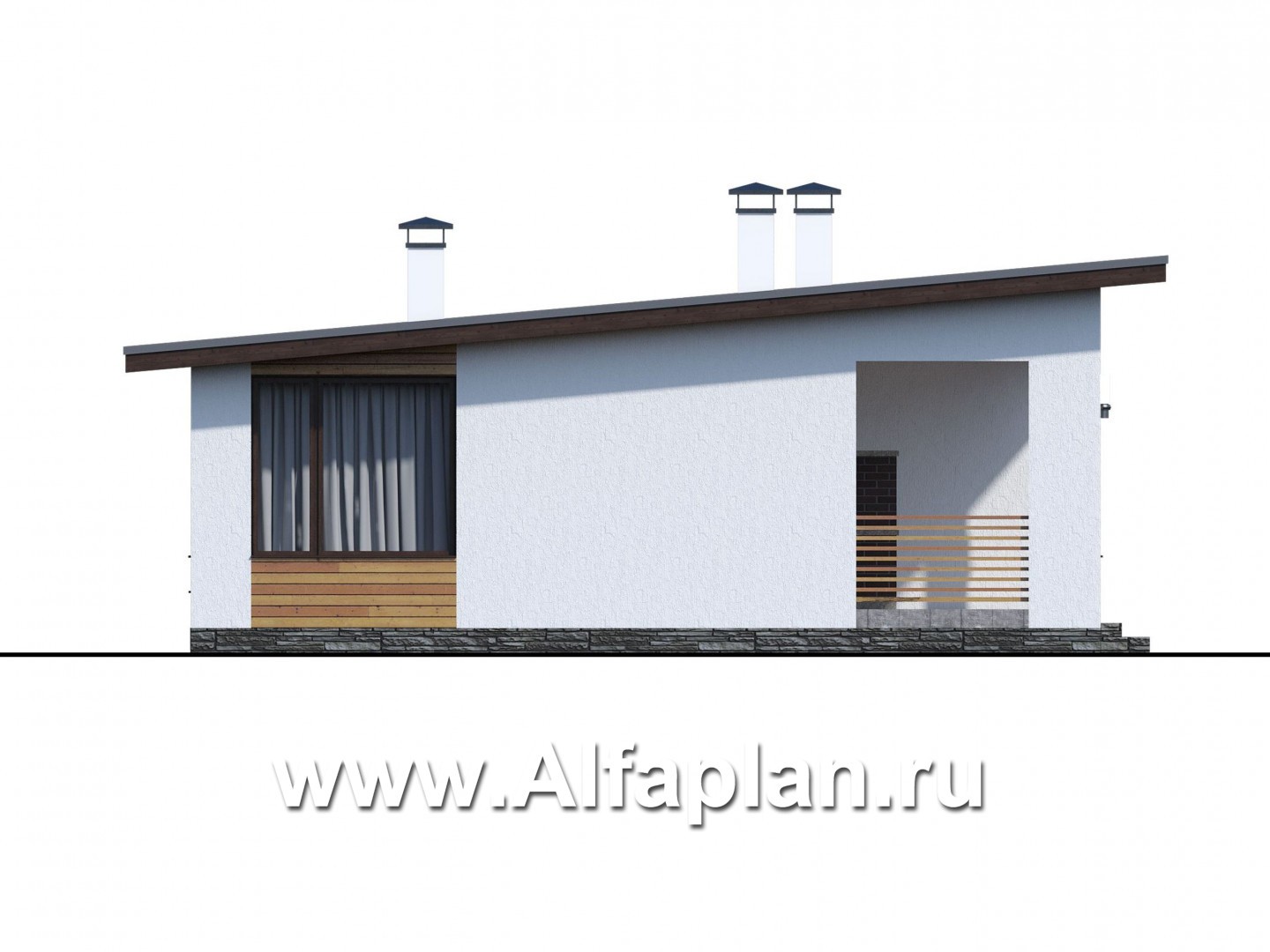 «Бета» - проект одноэтажного каркасного дома с террасой, в скандинавском стиле - фасад дома