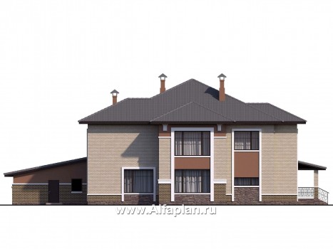Проекты домов Альфаплан - «Тибр» — респектабельный двухэтажный особняк с гаражом - превью фасада №4