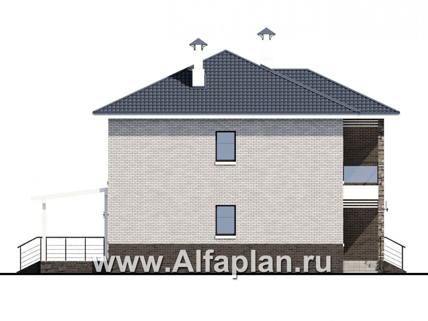 Проекты домов Альфаплан - «Вязьма»- удобный коттедж с двусветной гостиной - изображение фасада №3