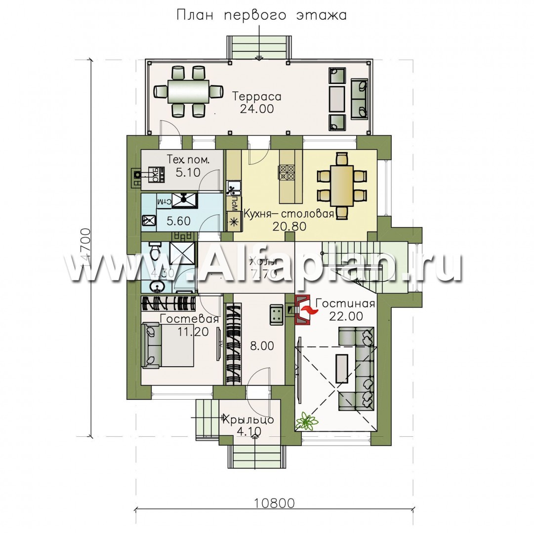Проекты домов Альфаплан - «Вязьма»- удобный коттедж с двусветной гостиной - изображение плана проекта №1
