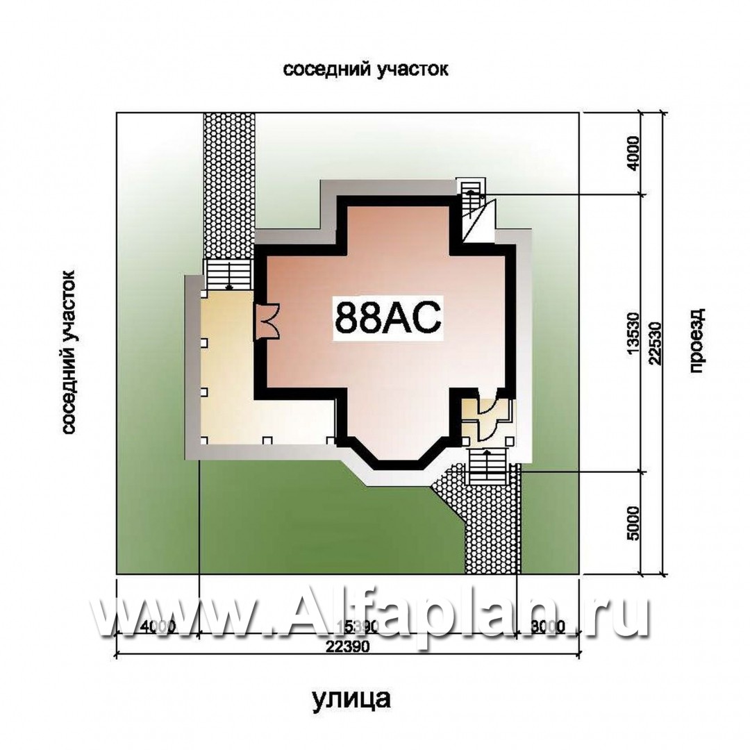 Проекты домов Альфаплан - «Клио Плюс» - коттедж с  цокольным этажом и угловой террасой - дополнительное изображение №2