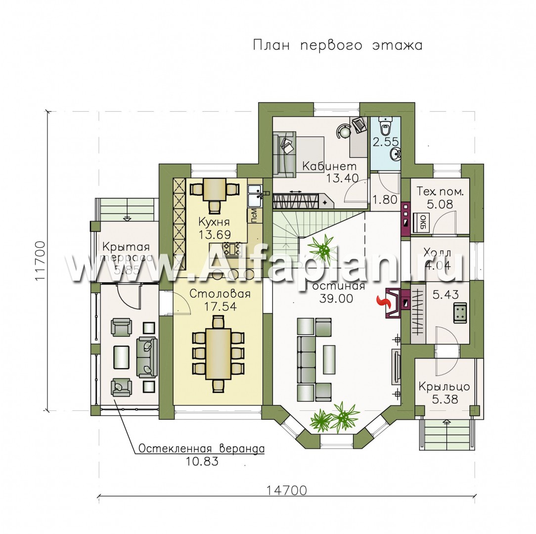 Проекты домов Альфаплан - «Клио» - классический коттедж с красивым эркером - изображение плана проекта №1
