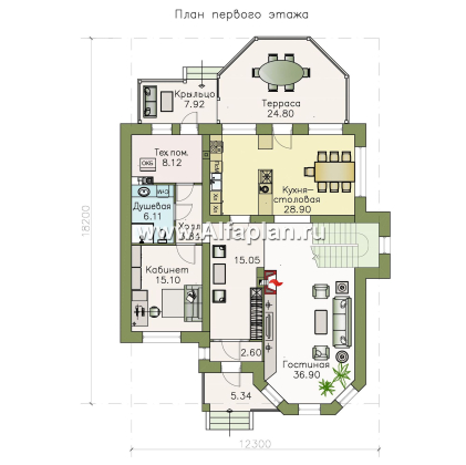 Проекты домов Альфаплан - «Clever» - классический коттедж с красивым эркером и террасой - превью плана проекта №1