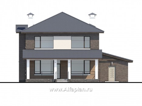 Проекты домов Альфаплан - «Новый поворот» - комфортный двухэтажный дом с гаражом - превью фасада №4