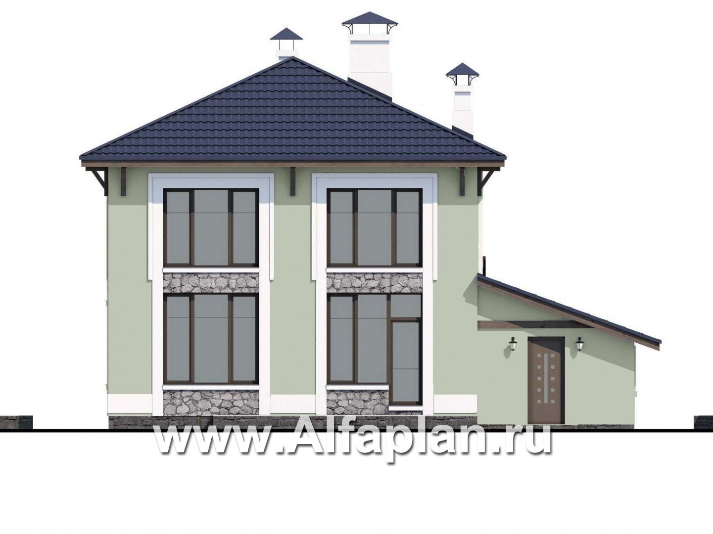 Проекты домов Альфаплан - «Смарт» - проект дувухэтажного дома из газобетоа, план с 3-мы спальнями и с навесом на 1 авто - изображение фасада №4