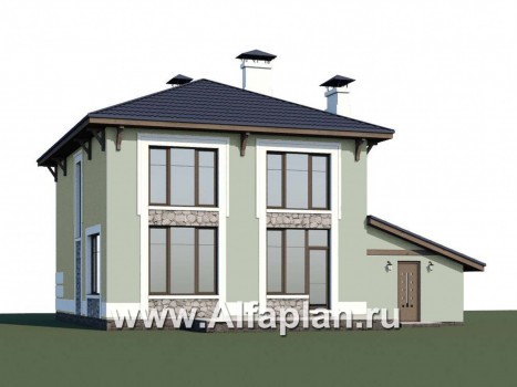 Проекты домов Альфаплан - «Смарт» - проект дувухэтажного дома из газобетоа, план с 3-мы спальнями и с навесом на 1 авто - превью дополнительного изображения №1