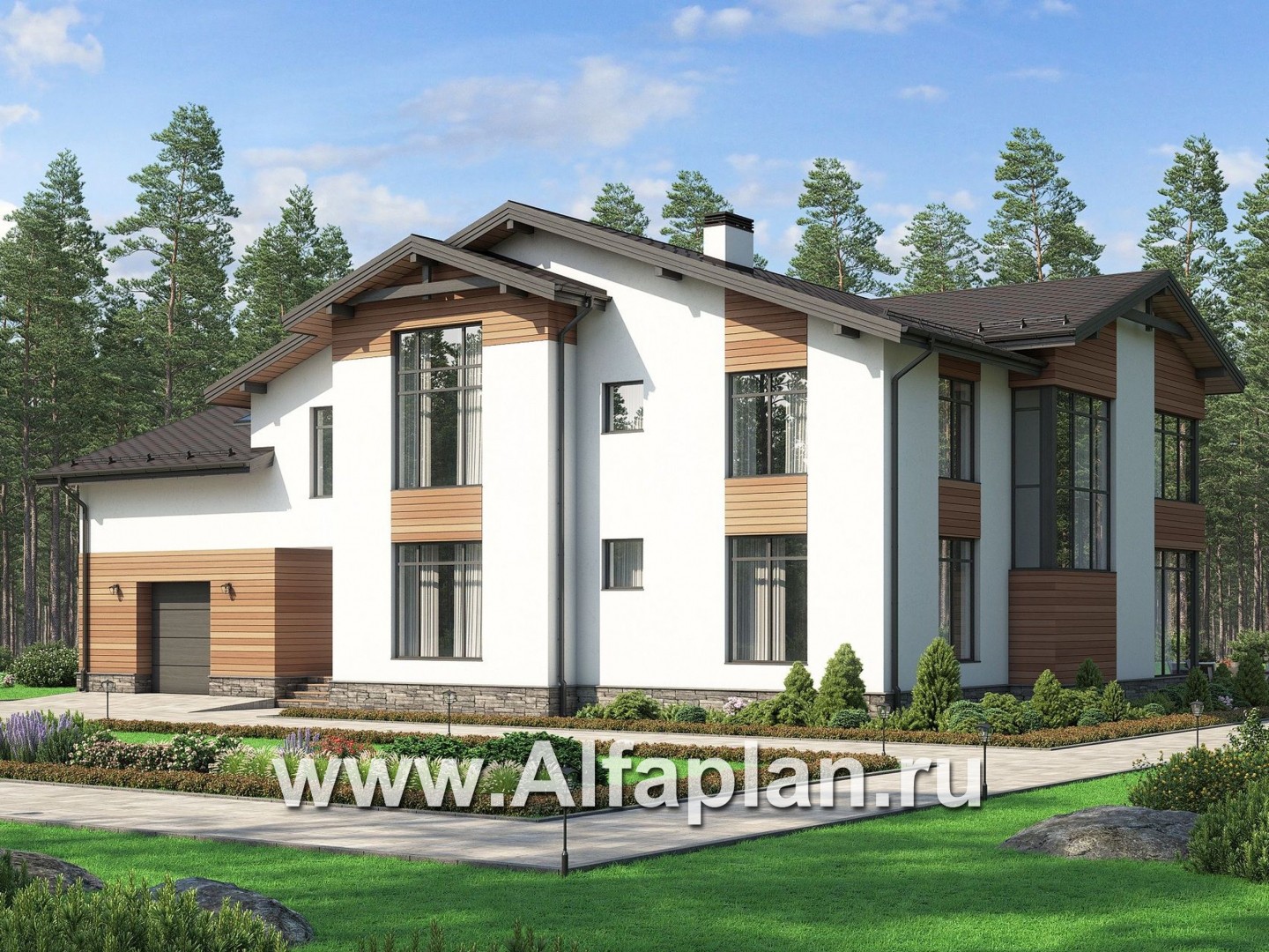 Проекты домов Альфаплан - Современный особняк с гаражом и большой террасой - дополнительное изображение №2