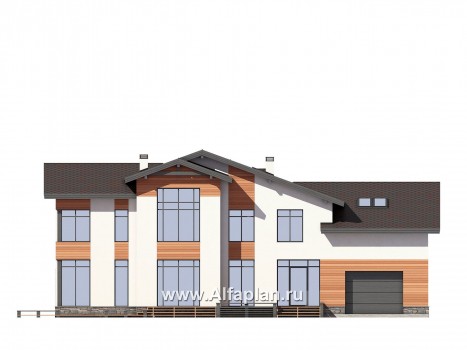 Проекты домов Альфаплан - Современный особняк с гаражом и большой террасой - превью фасада №1