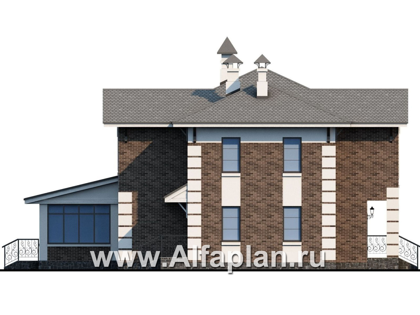 Проекты домов Альфаплан - «Вернисаж»- проект элегантного коттеджа с просторной верандой - изображение фасада №3