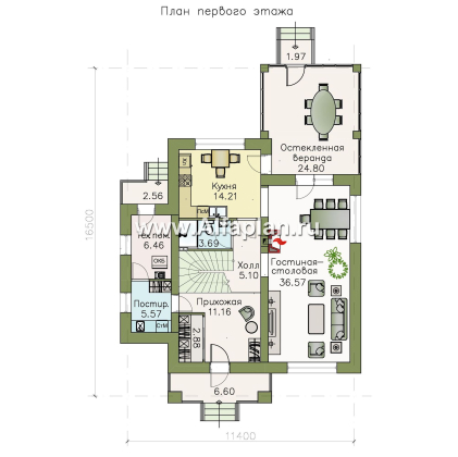 «Вернисаж» - красивый проект двухэтажного дома, с просторной террасой, со второй гостиной на 2 эт - превью план дома