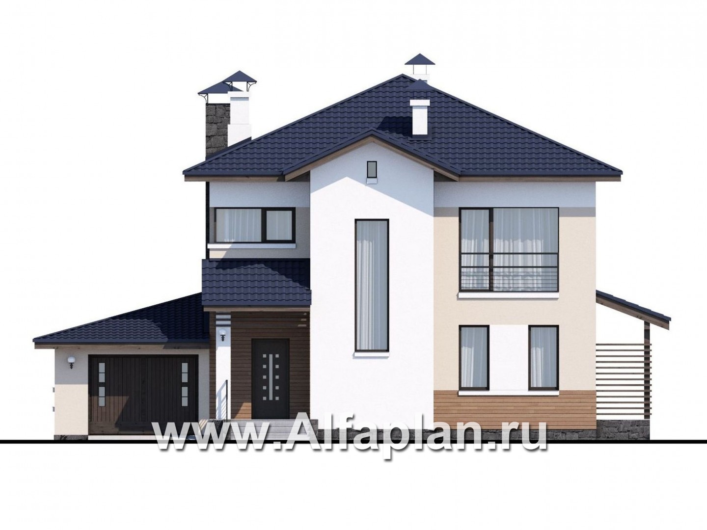 Проекты домов Альфаплан - «Преимущество» - современный  удобный дом с гаражом - изображение фасада №1