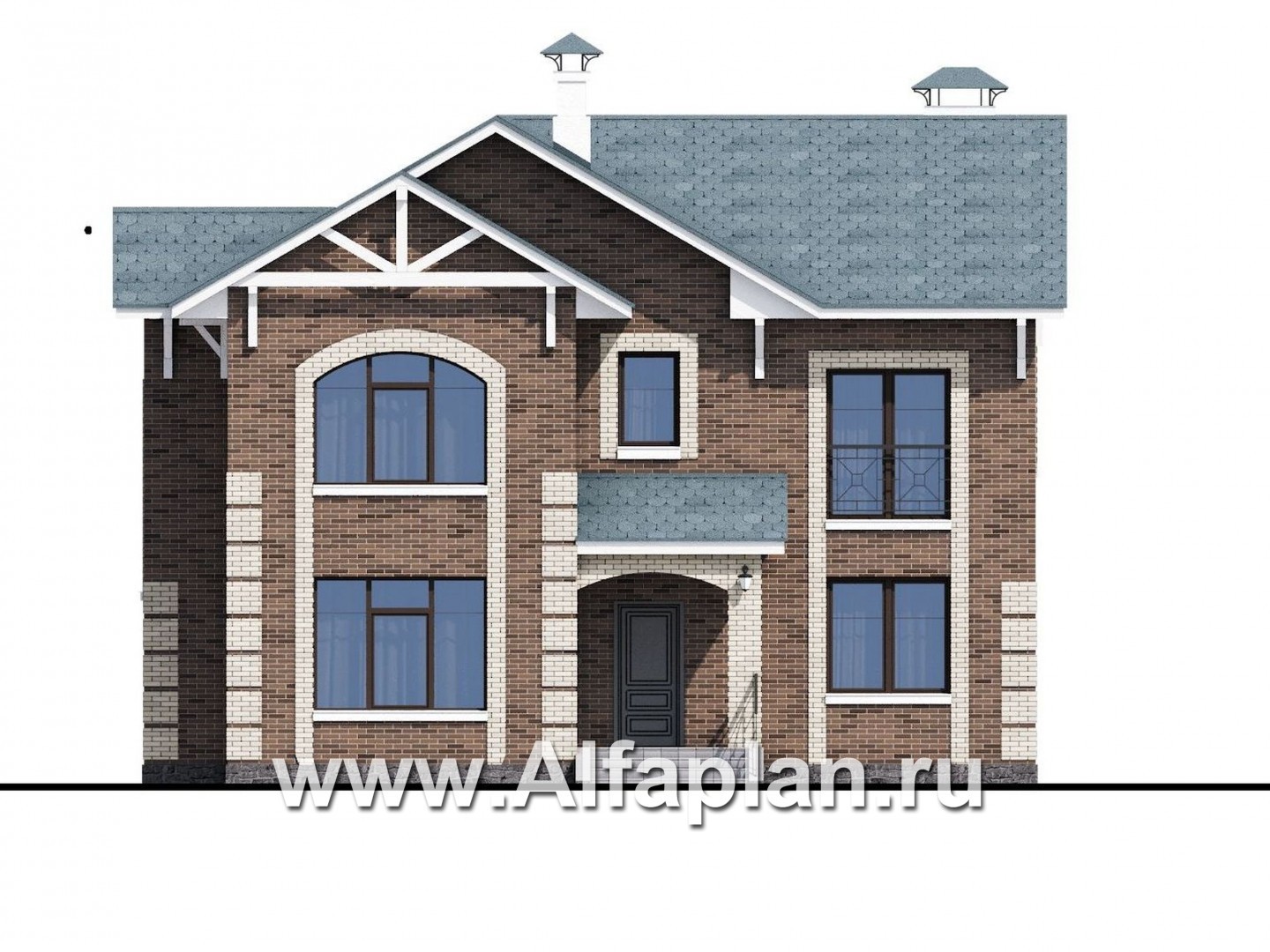 Проекты домов Альфаплан - «Традиция» - классический комфортабельный коттедж - изображение фасада №1