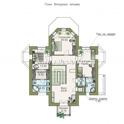 Проекты домов Альфаплан - «Головин плюс» - аристократический коттедж с бассейном в цоколе - превью плана проекта №3