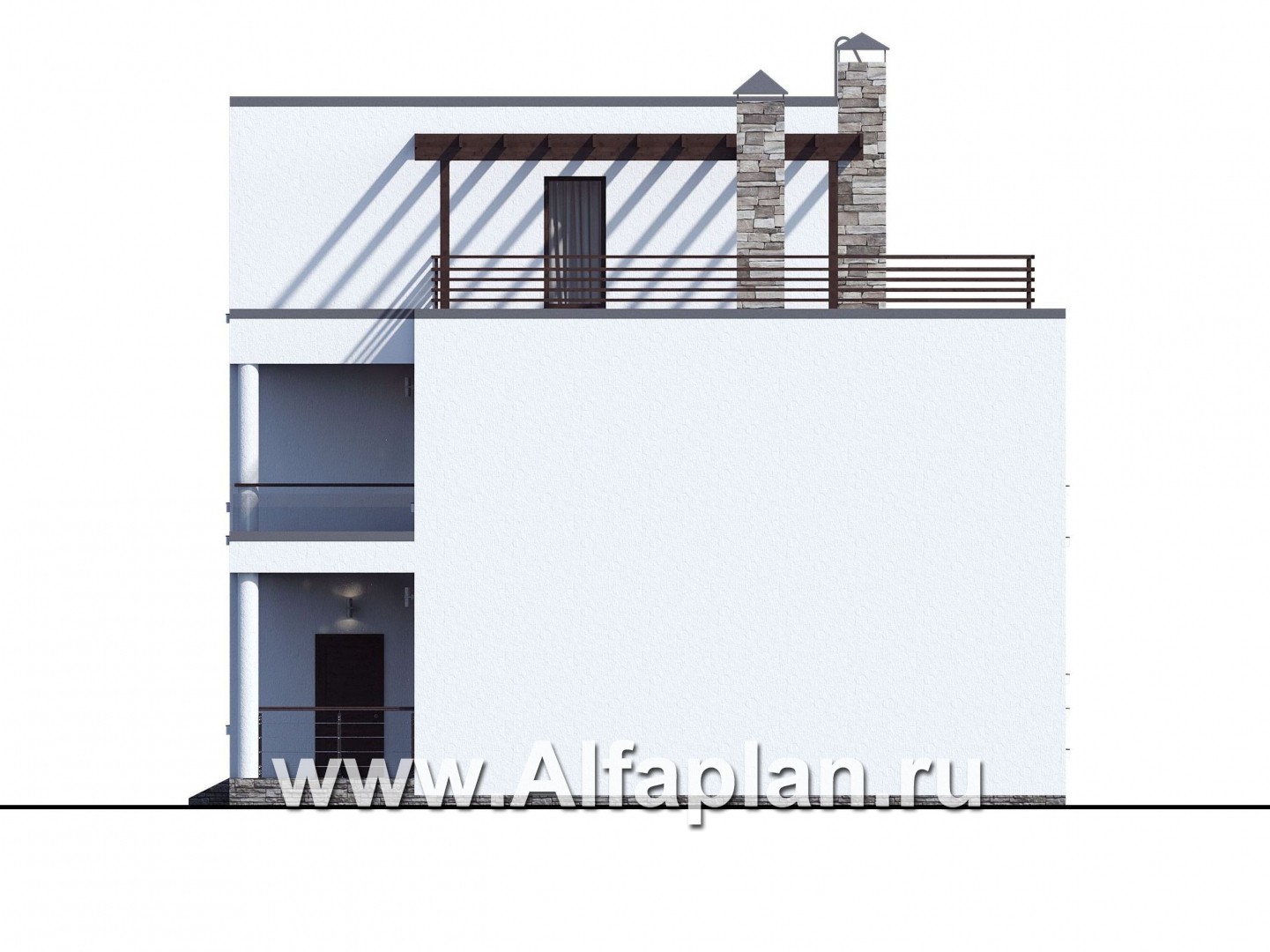 Проекты домов Альфаплан - «Гоген» - коттедж с эксплуатируемой кровлей - изображение фасада №2