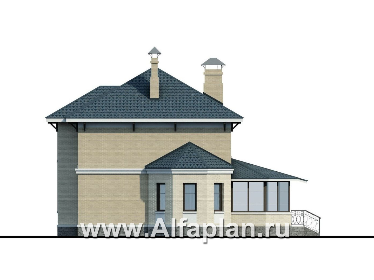 Проекты домов Альфаплан - «Эйваро плюс»- двухквартирный коттедж для близких родственников - изображение фасада №2