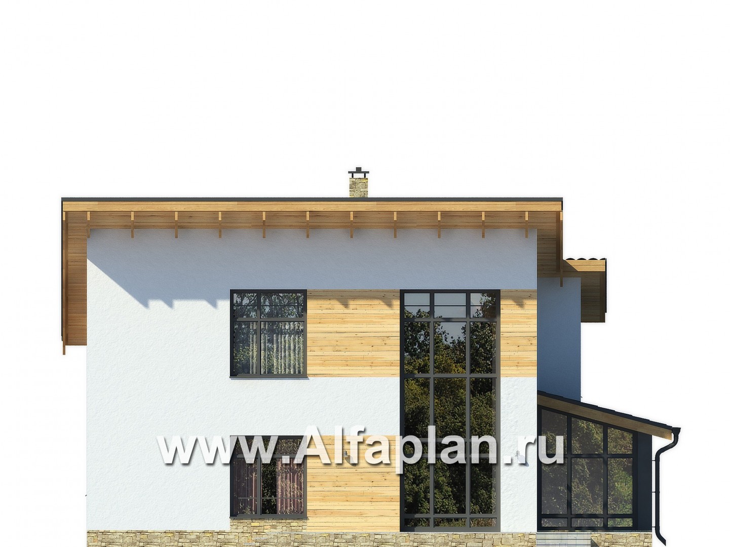 Проекты домов Альфаплан - Современный коттедж с односкатной кровлей - изображение фасада №1