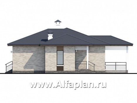 Проекты домов Альфаплан - «Выбор удачи» - современный стильный одноэтажный дом из кирпичей или блоков - превью фасада №2