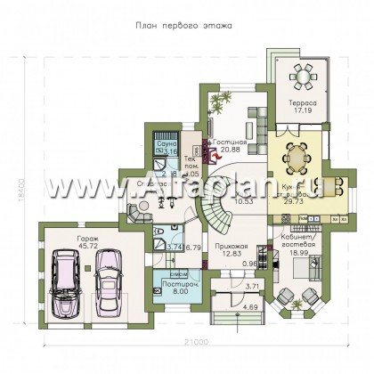 Проекты домов Альфаплан - «Воронцов»- респектабельный коттедж из газобетона с гаражом - превью плана проекта №1