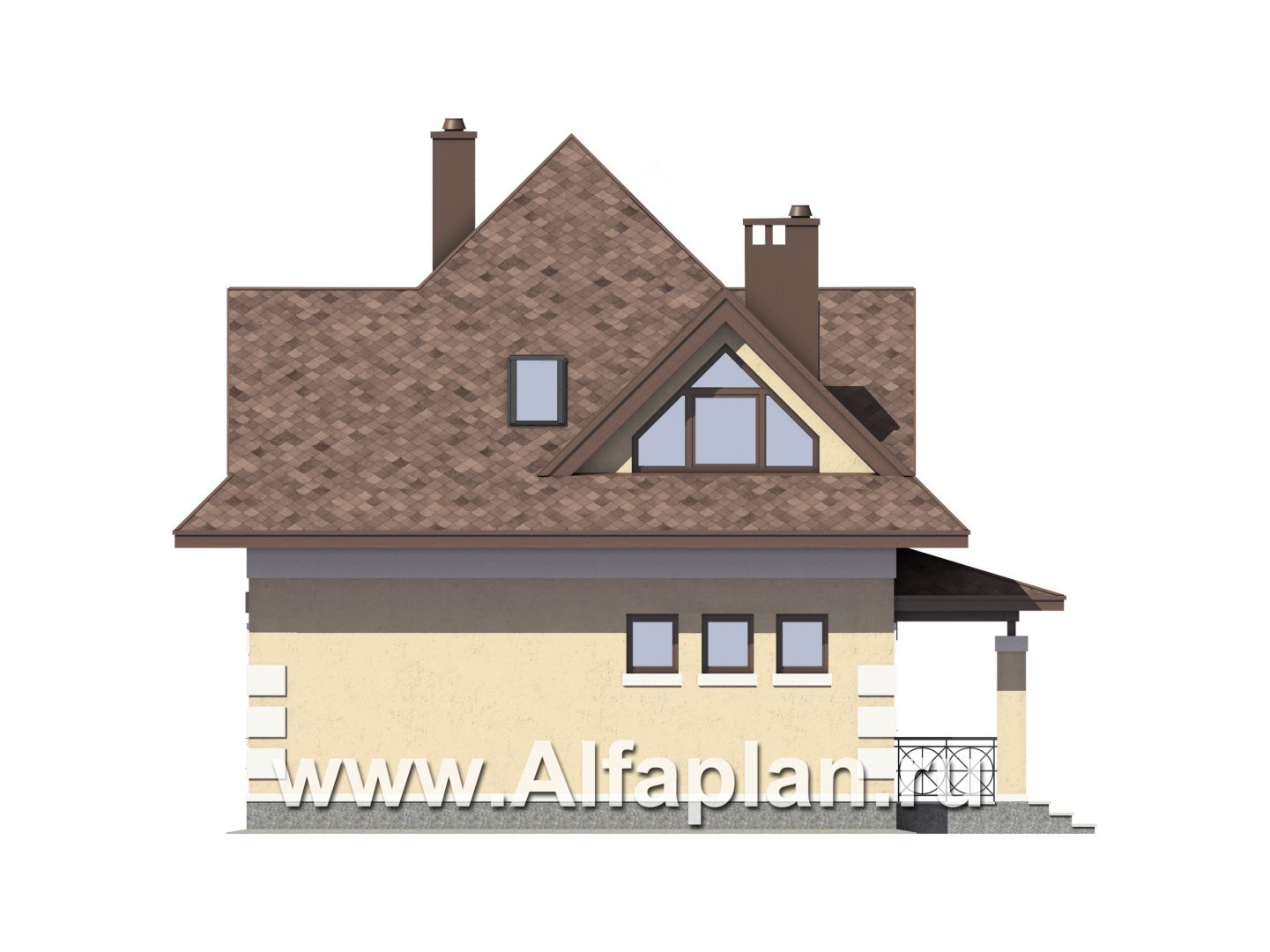 Проекты домов Альфаплан - Компактный мансардный дом из газобетона - изображение фасада №2