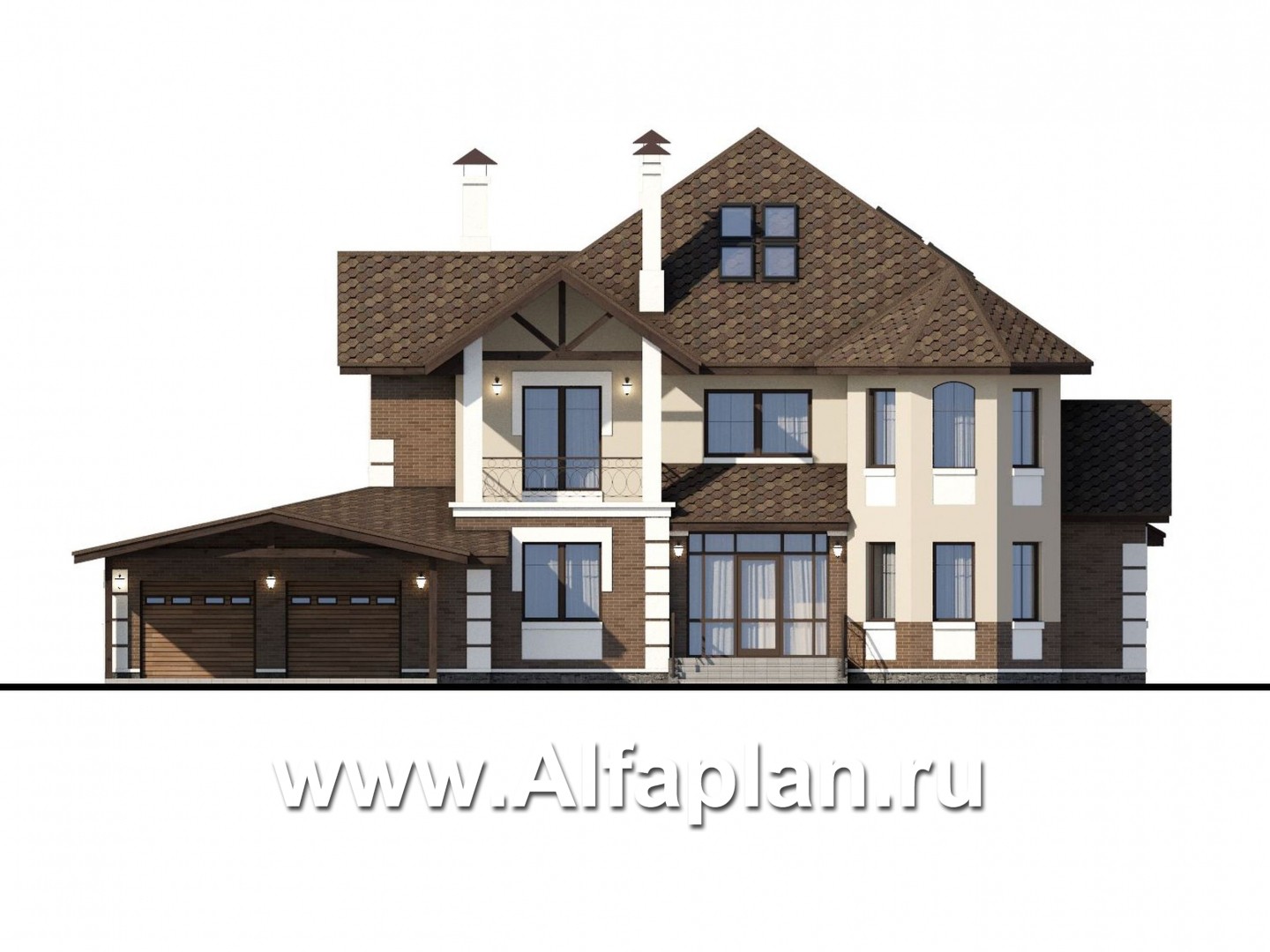 Проекты домов Альфаплан - «Воронцов»- респектабельный коттедж из газобетона с гаражом - изображение фасада №1