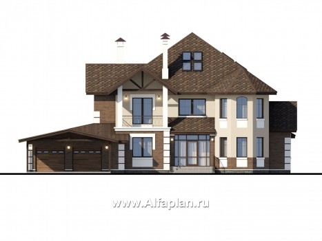 Проекты домов Альфаплан - «Воронцов»- респектабельный коттедж из газобетона с гаражом - превью фасада №1