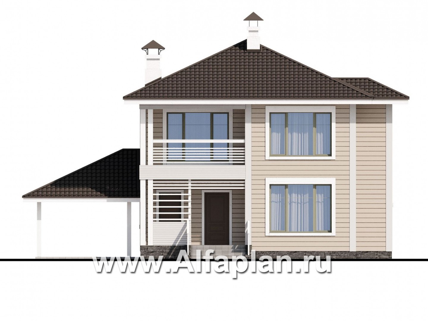 Проекты домов Альфаплан - «АльфаВУД» - деревяный дом из клееного бруса - изображение фасада №1
