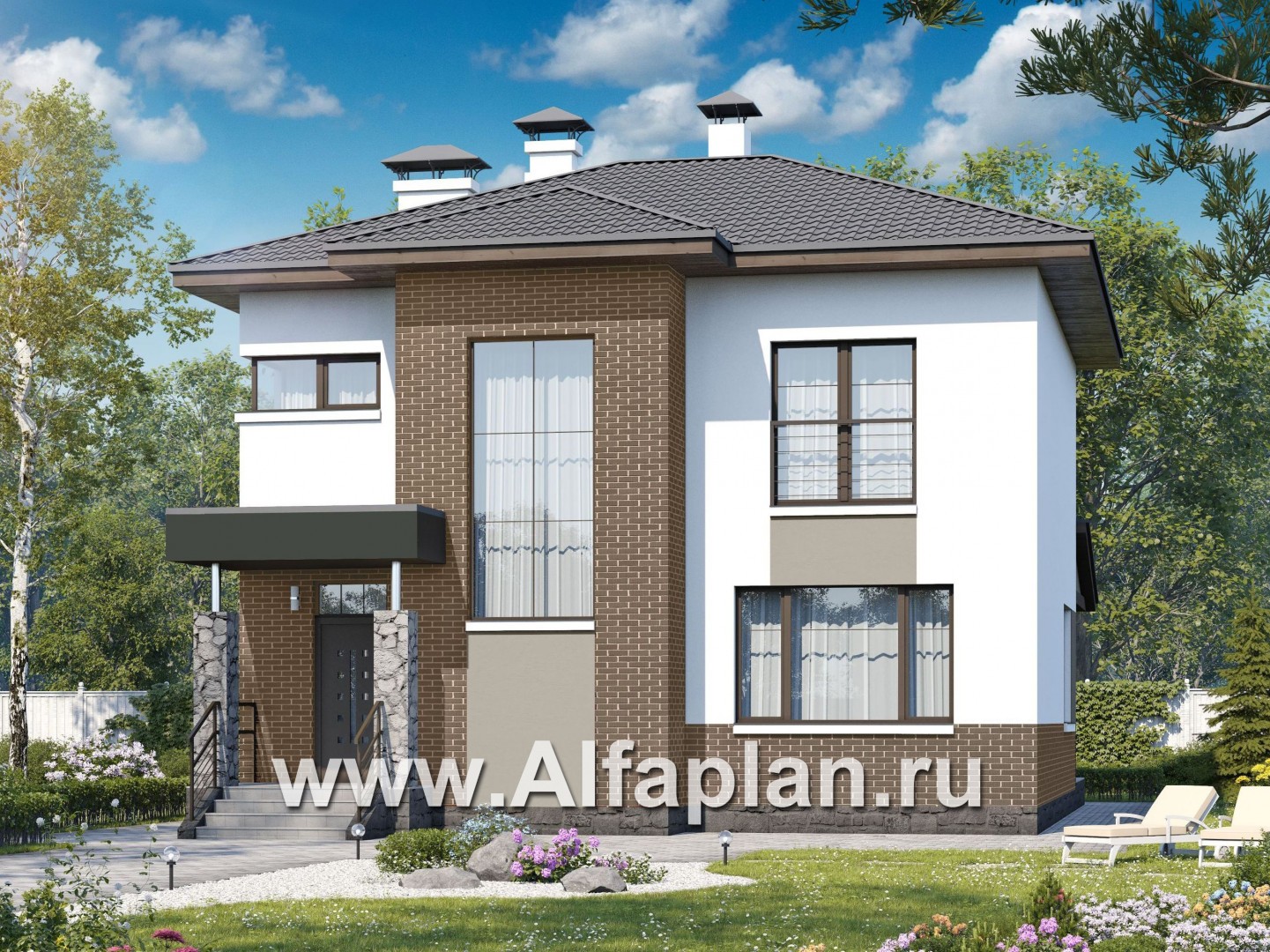 Проекты домов Альфаплан - «Приоритет» - экономичный и комфортный современный дом - основное изображение