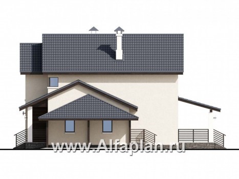 Проекты домов Альфаплан - «Весна» - экономичный и удобный дом с гаражом-навесом - превью фасада №2