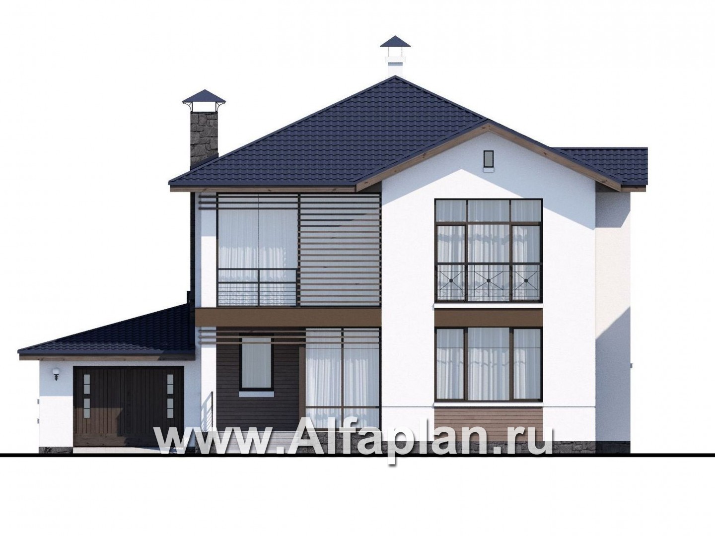 Проекты домов Альфаплан - «Выбор» - проект современного загородного дома с гаражом - изображение фасада №1
