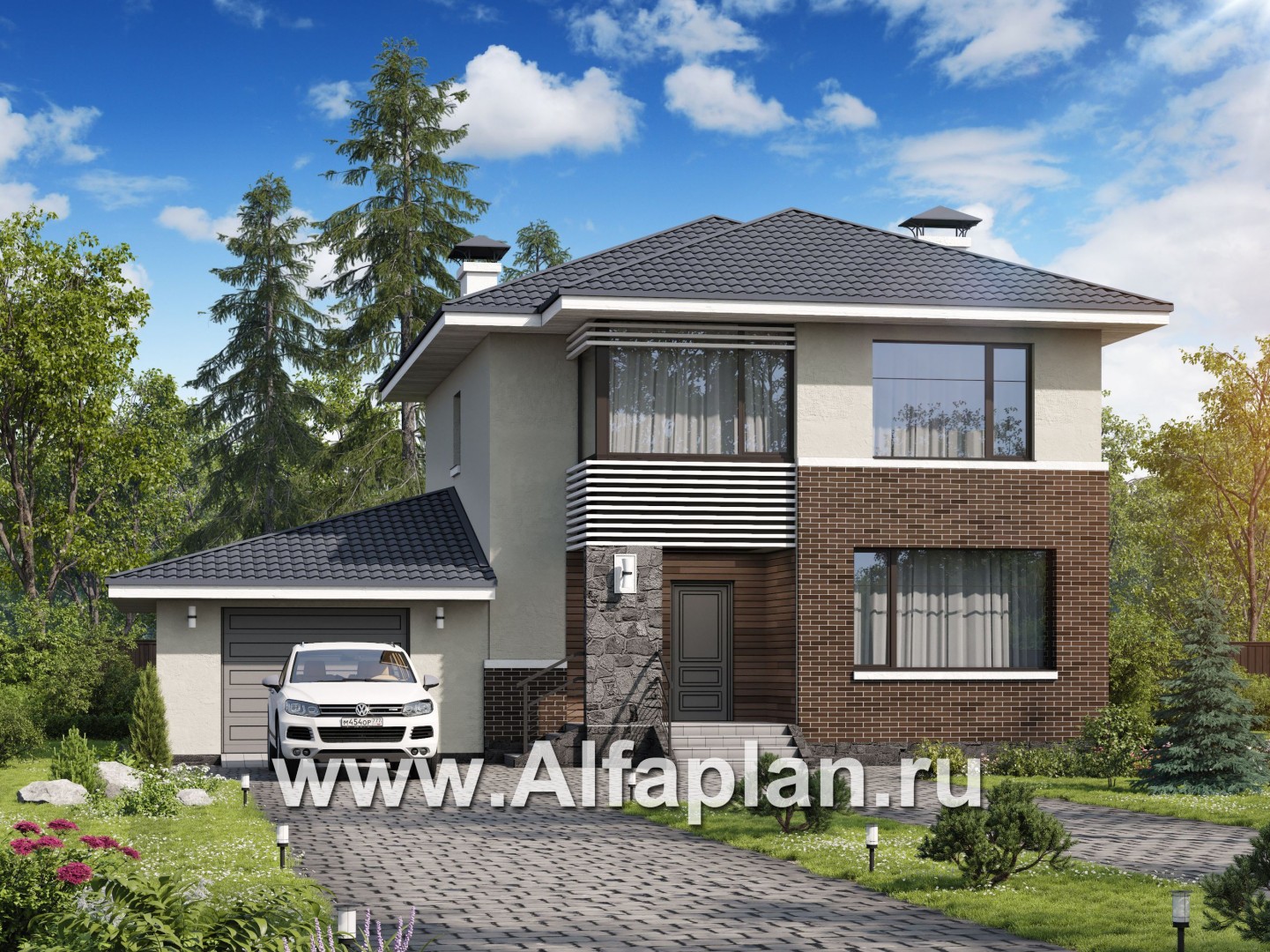 Проекты домов Альфаплан - «Вламинк» - очень удобный современный дом с гаражом - основное изображение