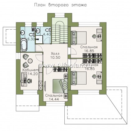 Проекты домов Альфаплан - «Арт-Нуво» - респектабельный двухэтажный дом в стиле модерн - превью плана проекта №2