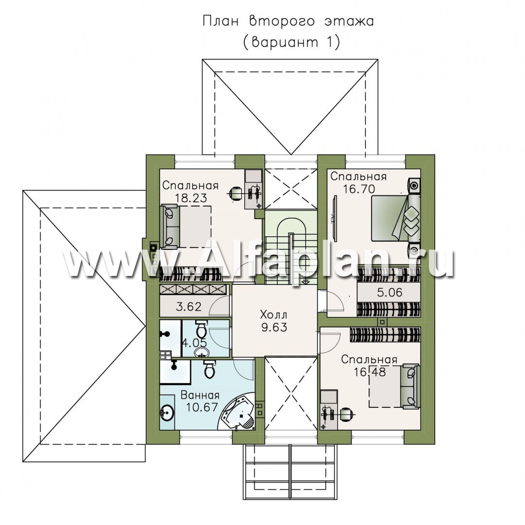 Проекты домов Альфаплан - «Четыре сезона» - современный дом с гаражом и эффектной гостиной - изображение плана проекта №2