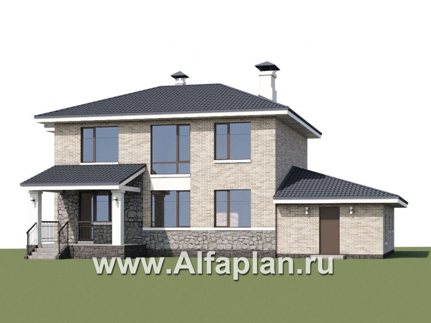 Проекты домов Альфаплан - «Благополучие» - классический коттедж с открытой планировкой и гаражом - дополнительное изображение №1