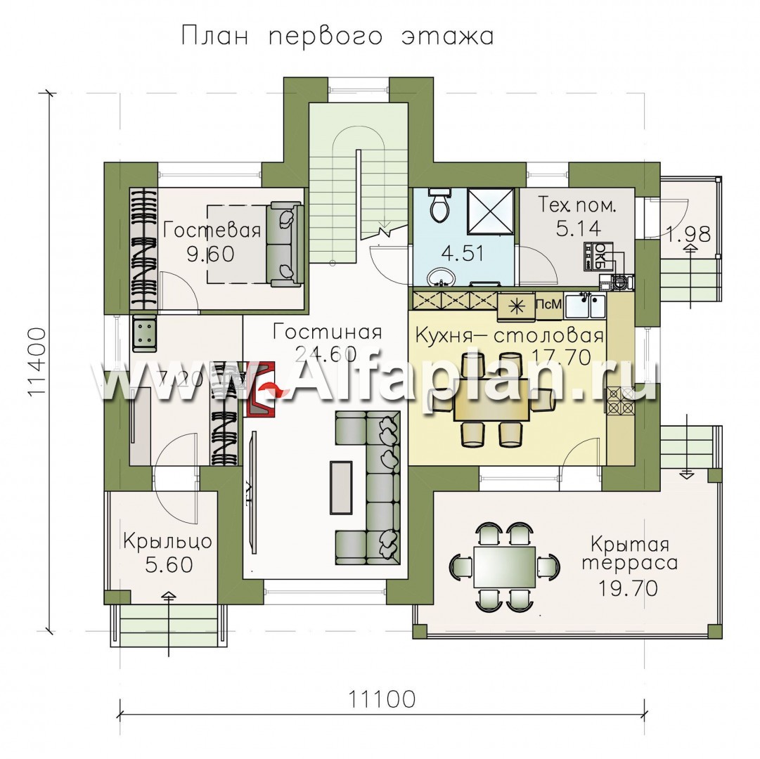 Проекты домов Альфаплан - «Саар»- современный двухэтажный дом с террасой - план проекта №1