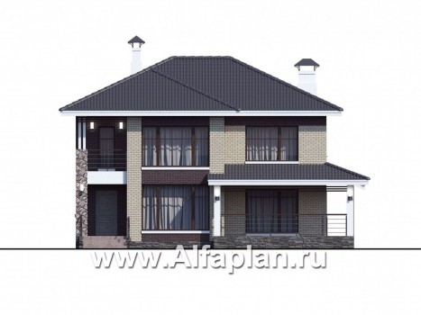 Проекты домов Альфаплан - «Саар»- современный двухэтажный дом с террасой - превью фасада №1