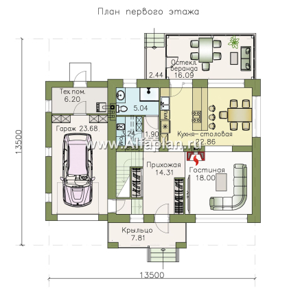 Проекты домов Альфаплан - «Орбита» - современный и удобный компактный дом - превью плана проекта №1