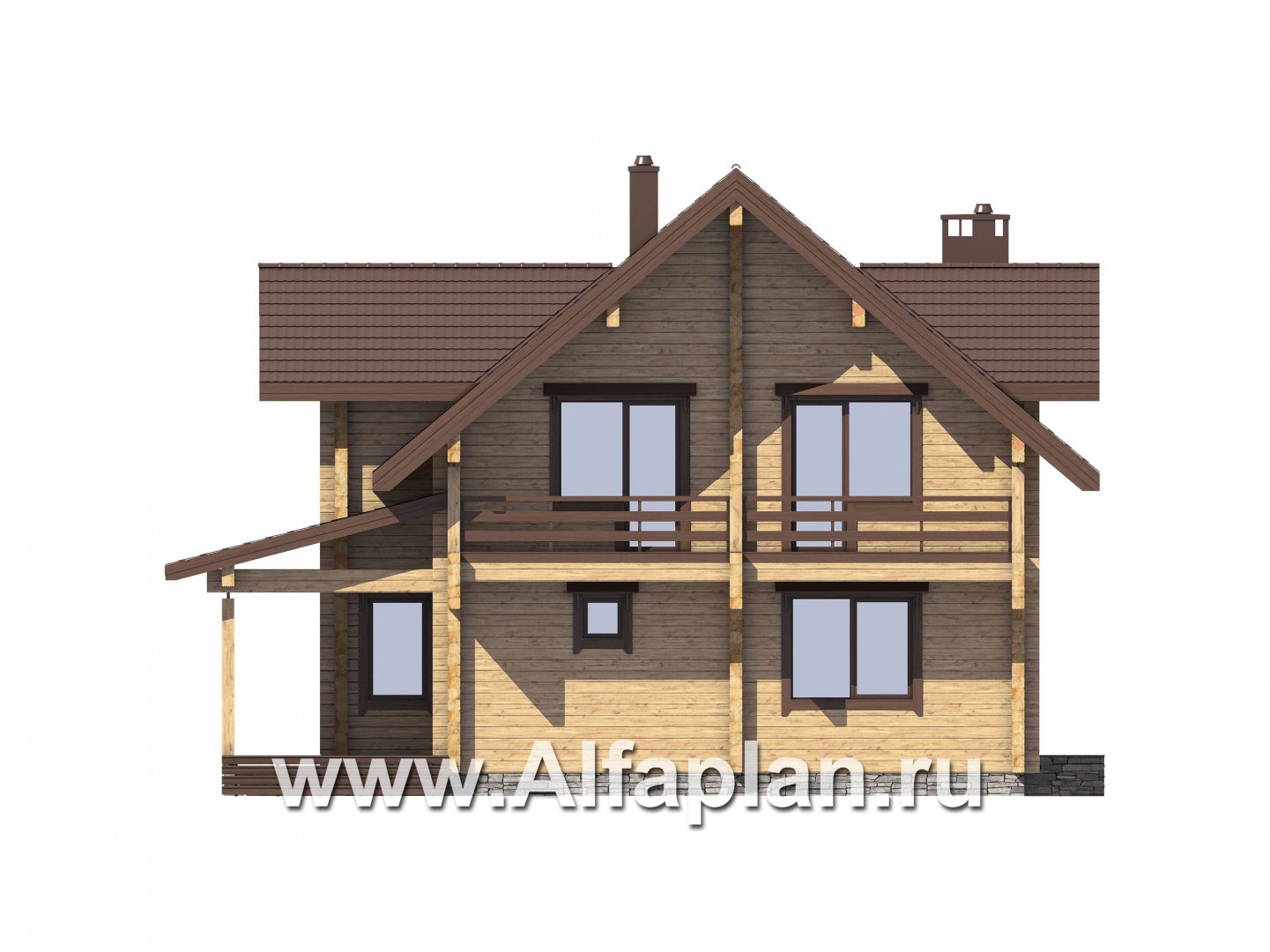 Проекты домов Альфаплан - Деревянный дом с гостевым блоком - изображение фасада №4