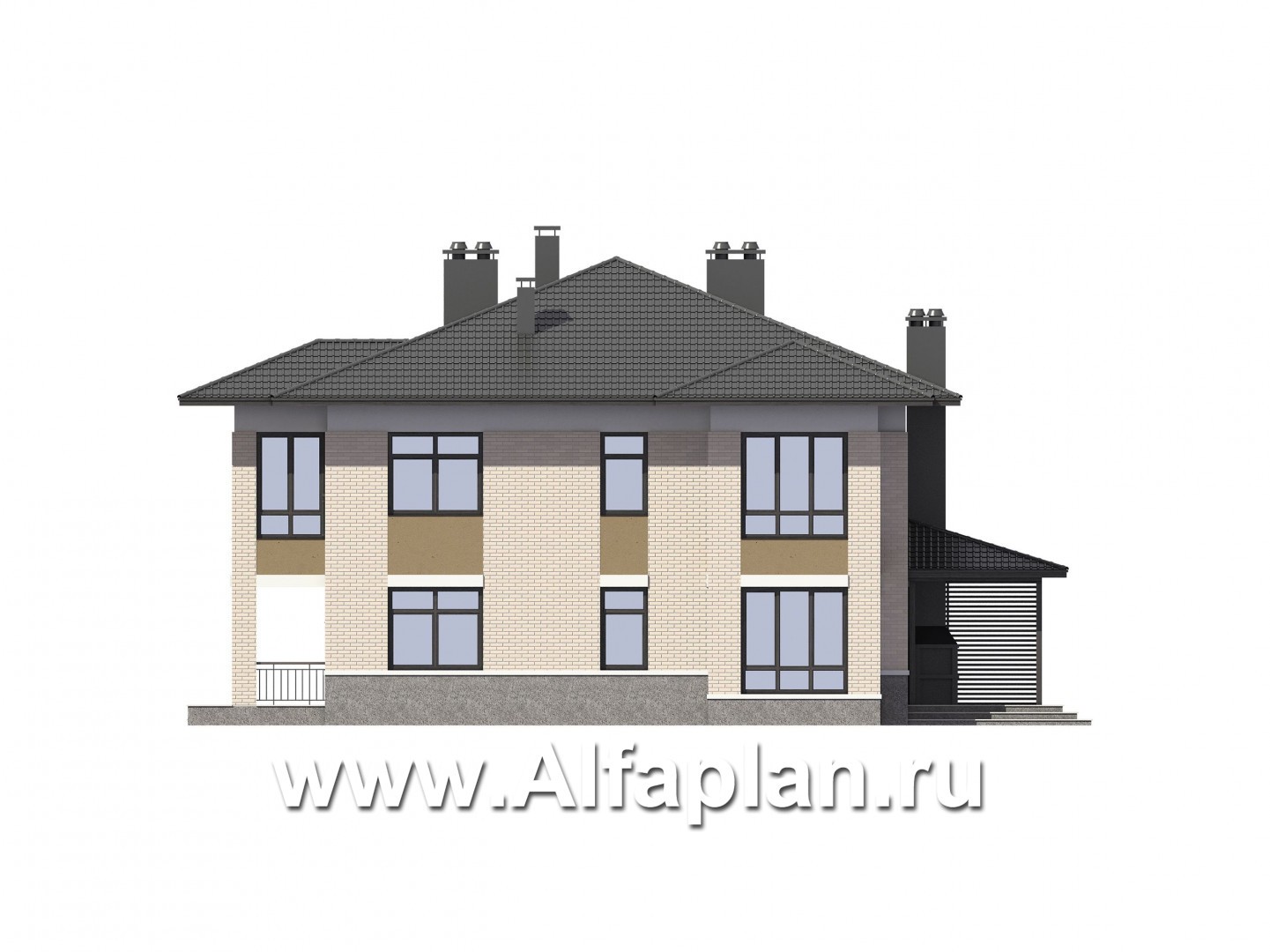 Проекты домов Альфаплан - Дом на две семьи с большими террасами-барбекю - изображение фасада №4