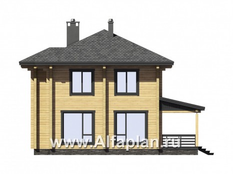 Проекты домов Альфаплан - Двухэтажный деревянный дом с террасой - превью фасада №2