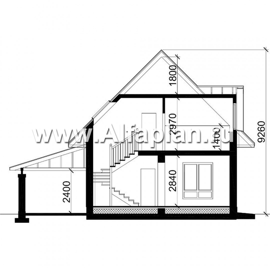 Проекты домов Альфаплан - Компактный мансардный дом с навесом для машины - изображение плана проекта №3